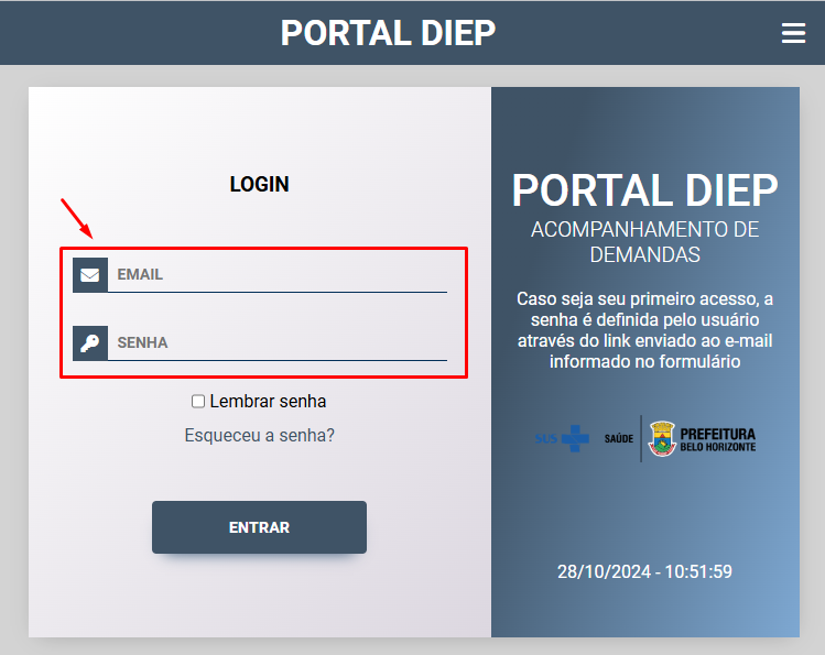 Imagem demonstrando onde realizar o login no acompanhamento das demandas